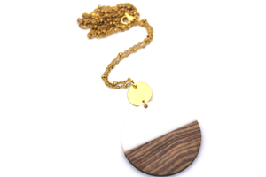 White Resin & Wood Circle Gold Necklace