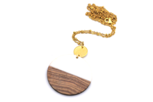 Load image into Gallery viewer, White Resin &amp; Wood Circle Gold Necklace
