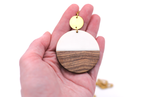 White Resin & Wood Circle Gold Necklace