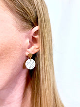 Load image into Gallery viewer, White Faux Marble Circle Gold Dangle Earrings
