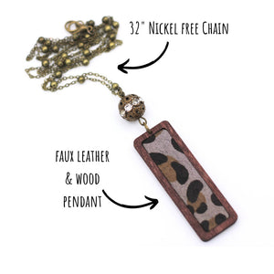Leopard Print Faux Leather Rectangle Necklace