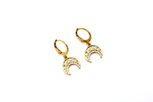 Load image into Gallery viewer, Gold Rhinestone Crescent Huggie Hoops

