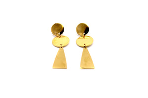 Gold Double Circle Triangle Earrings