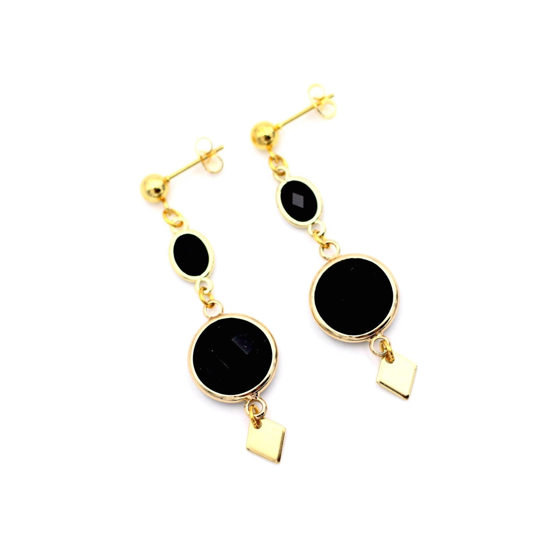 Black Circle Jewel Earrings