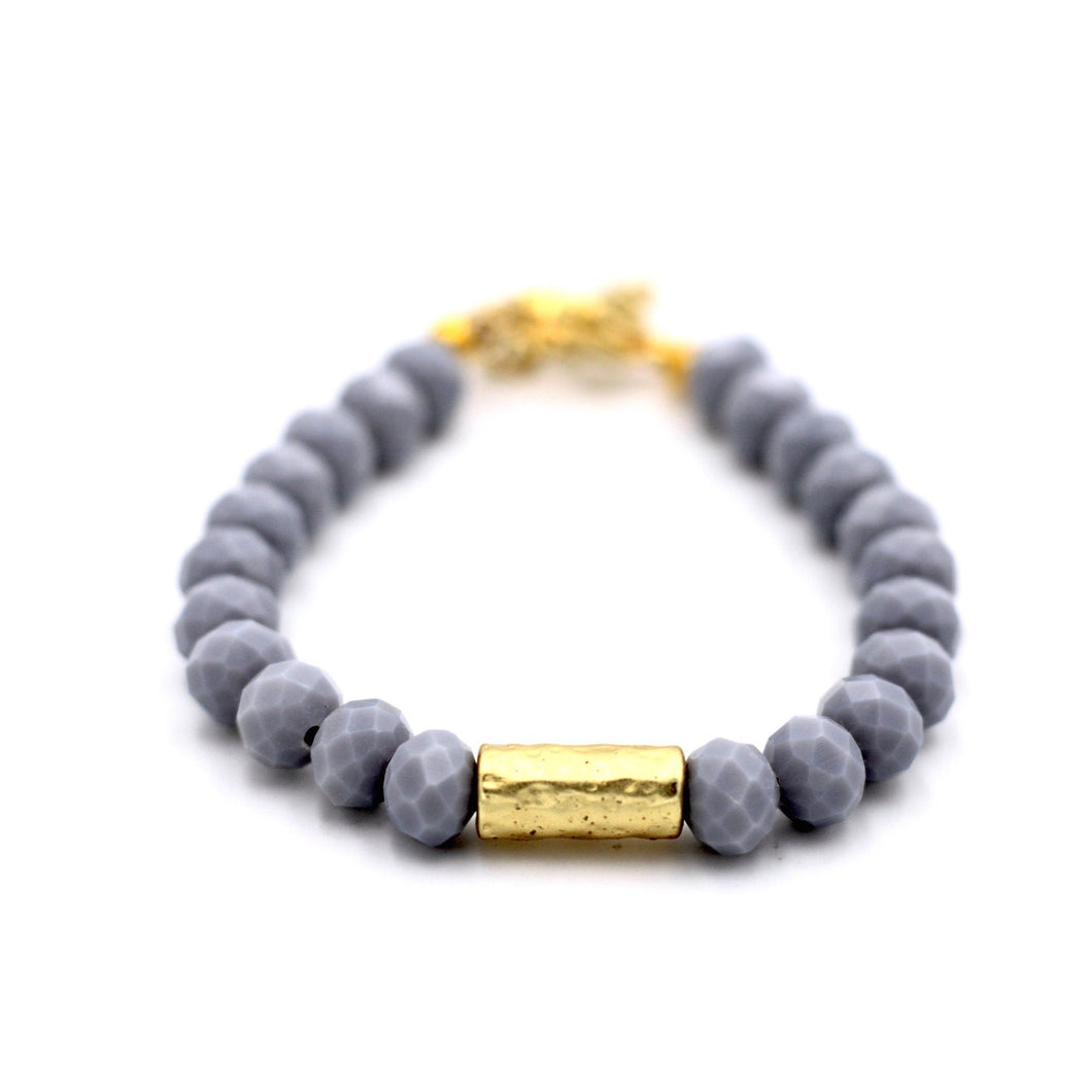 Gray & Gold Textured Bead Bracelet