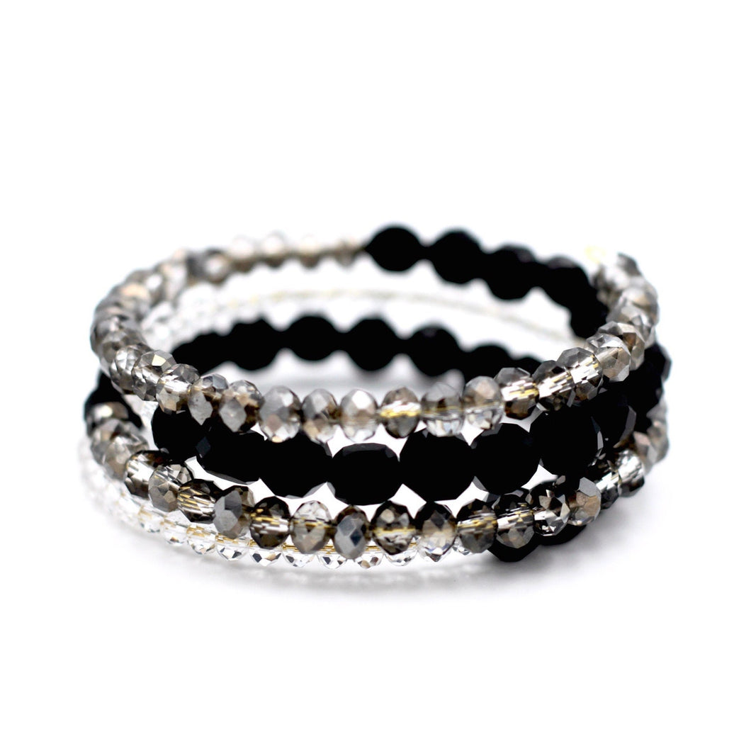 Black & Gray Beaded Wrap Bracelet