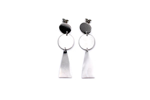Silver Double Circle Triangle Earrings