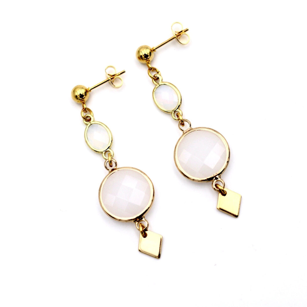 White Circle Jewel Earrings