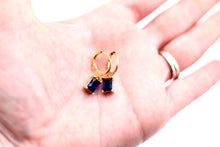 Load image into Gallery viewer, Blue Rhinestone Huggie Hoops
