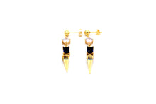 Load image into Gallery viewer, Gold Pink &amp; Blue Rhinestone Spike Dangle Earrings
