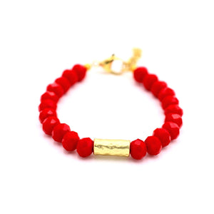 Red & Gold Textured Bead Bracelet