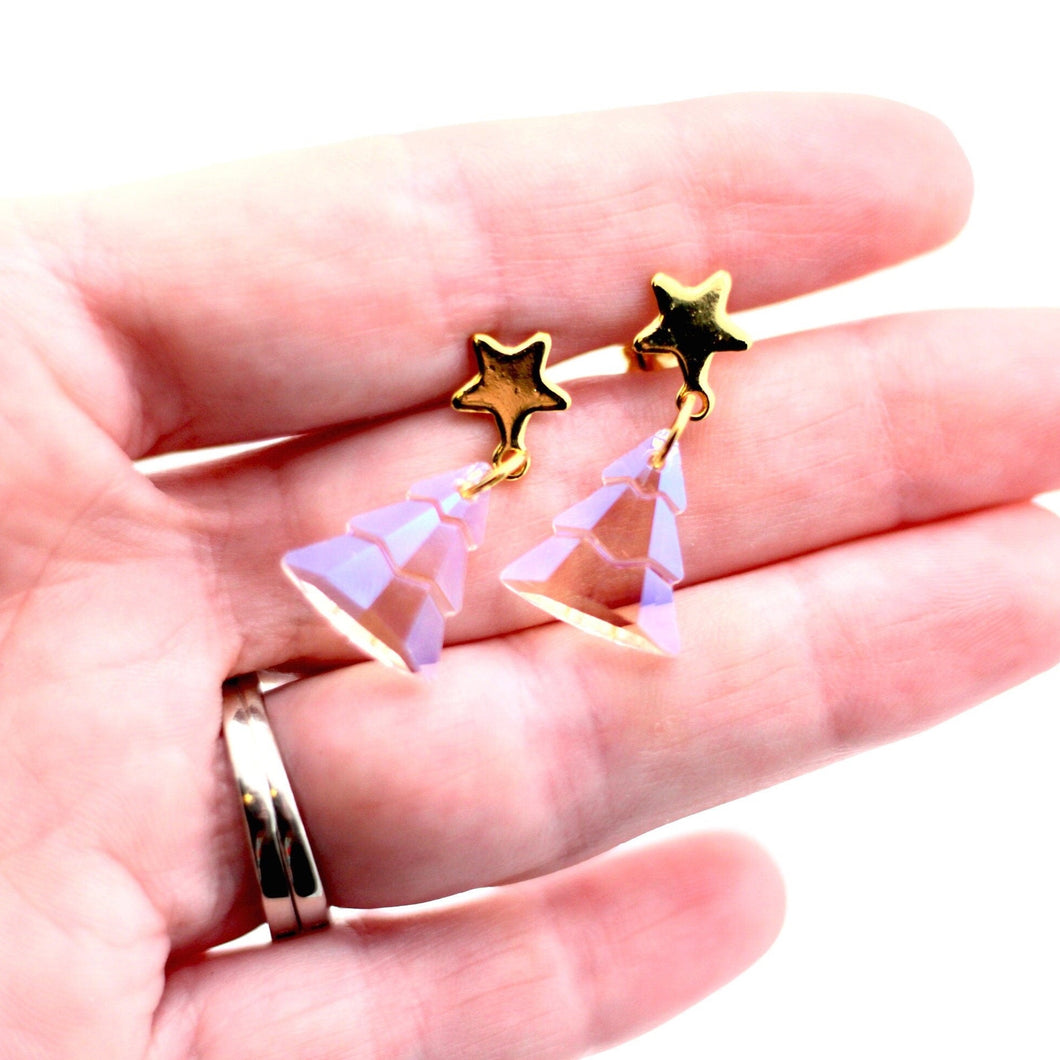 Gold Star Christmas Tree Dangle Earrings