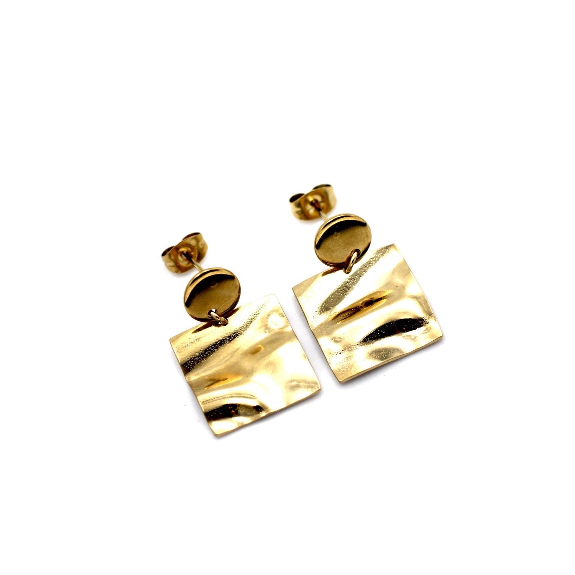 Gold square dangle on sale earrings