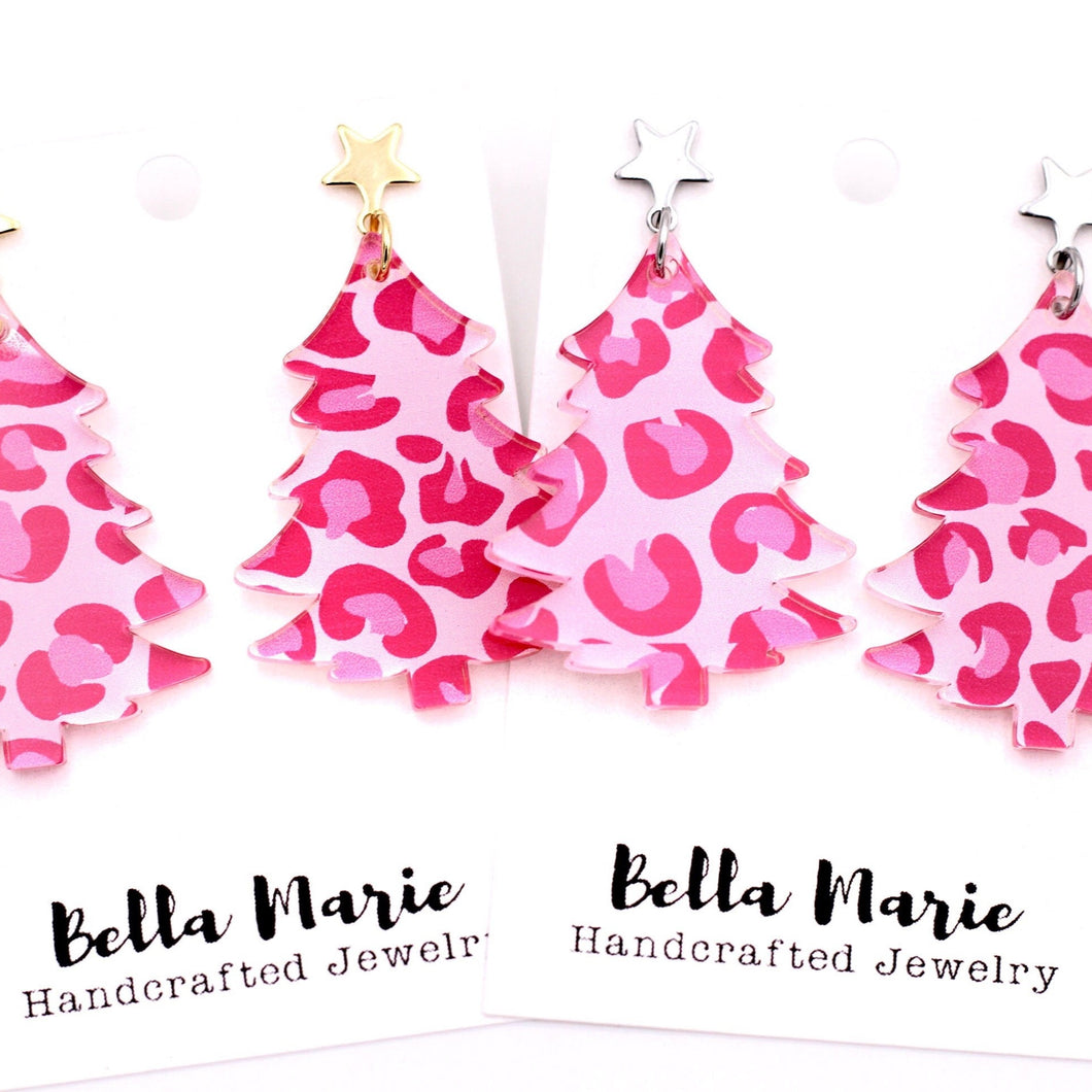 Pink Christmas Tree Earrings