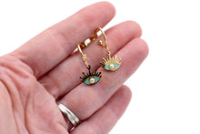 Load image into Gallery viewer, Turquoise Eye Gold Hoops
