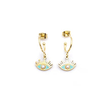 Load image into Gallery viewer, Turquoise Eye Gold Hoops
