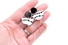 Load image into Gallery viewer, Black &amp; White Gold Teardrop Dangles
