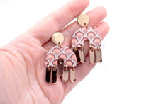 Load image into Gallery viewer, Mint &amp; Rose Gold Arch Dangles
