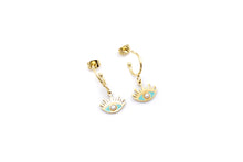 Load image into Gallery viewer, Turquoise Eye Gold Hoops
