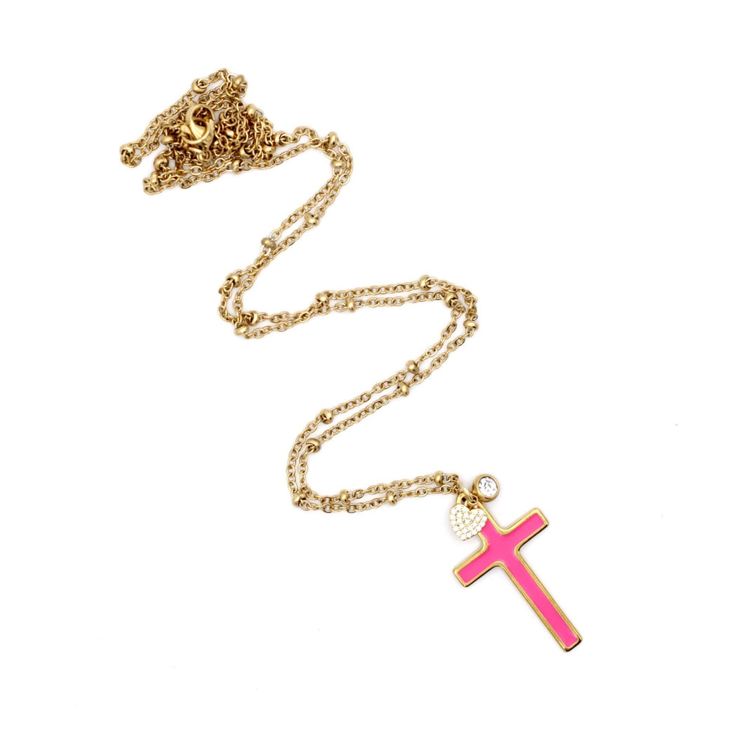 Hot Pink Cross Necklace