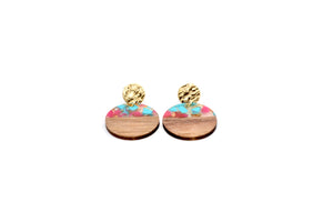 Pink & Turquoise Wood Earrings