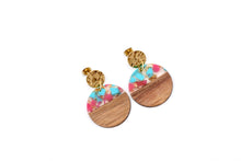 Load image into Gallery viewer, Pink &amp; Turquoise Wood Earrings
