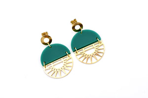 Green Geometric Boho Earrings