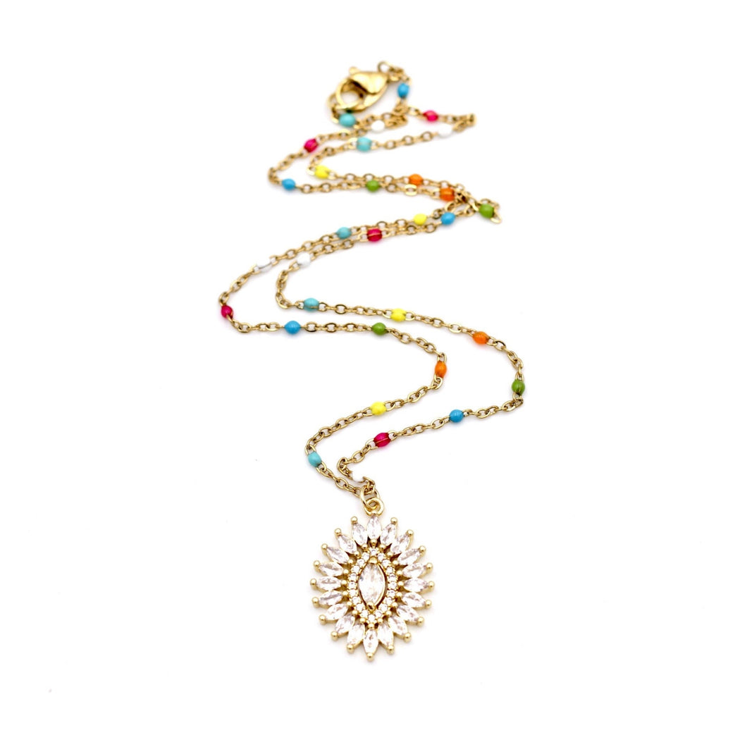 Colorful Enamel Chain Rhinestone Necklace