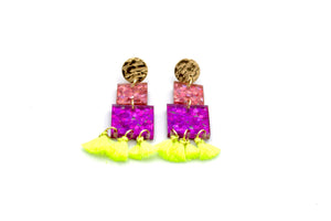 Pink & Purple Glitter Square Earrings