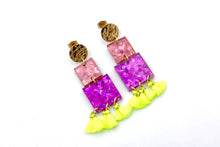 Load image into Gallery viewer, Pink &amp; Purple Glitter Square Earrings
