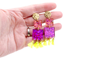 Pink & Purple Glitter Square Earrings