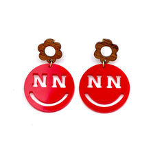 Load image into Gallery viewer, Nebraska Smiley Face Dangle Earrings
