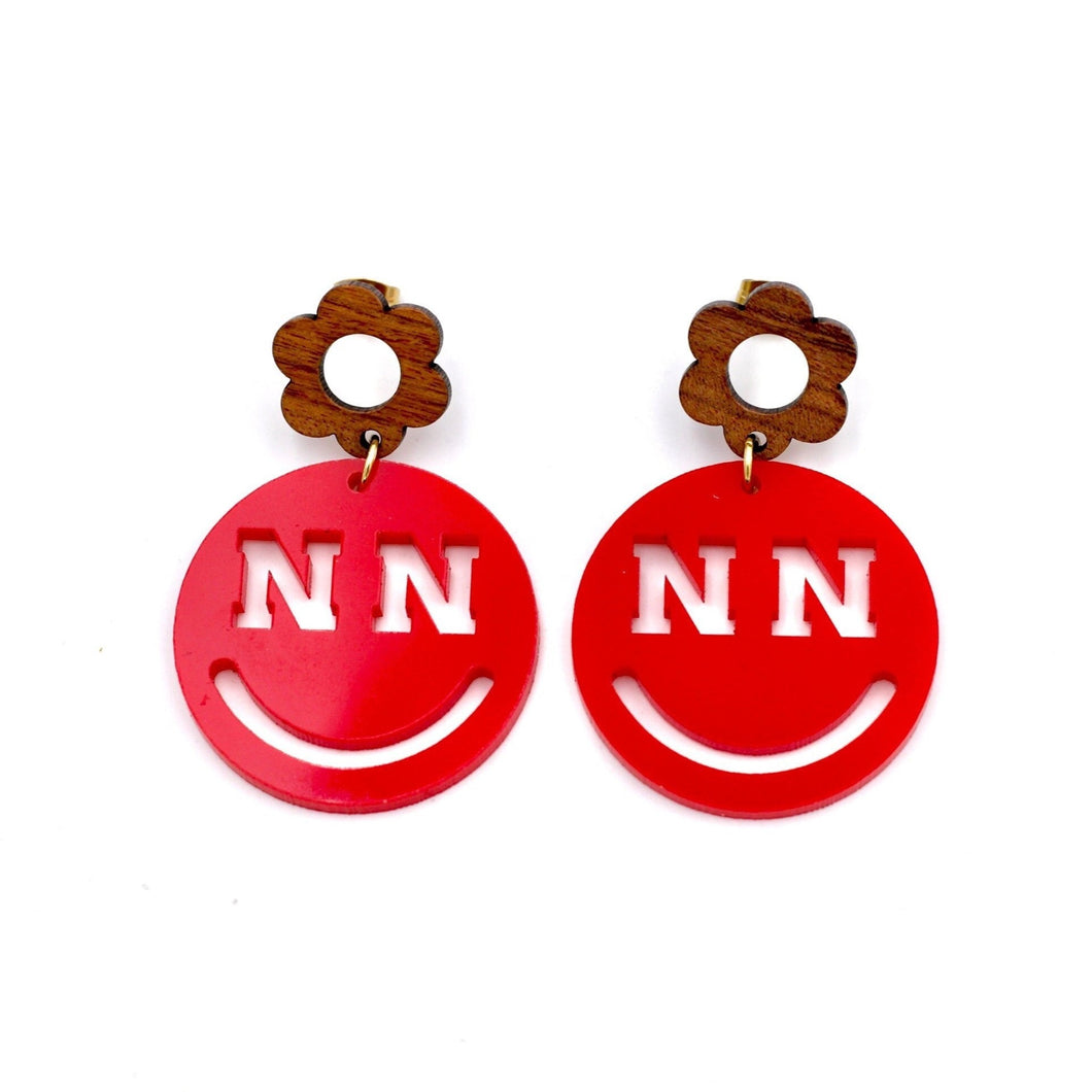 Nebraska Smiley Face Dangle Earrings
