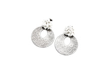 Load image into Gallery viewer, Silver Floral Circle Earrings
