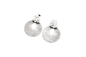 Silver Floral Circle Earrings