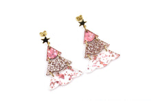 Load image into Gallery viewer, Pink Glitter Christmas Tree Earrings
