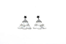 Load image into Gallery viewer, Silver Holographic Glitter Christmas Tree Earrings
