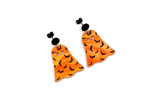 Orange Bat Ghost Earrings