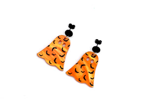 Orange Bat Ghost Earrings