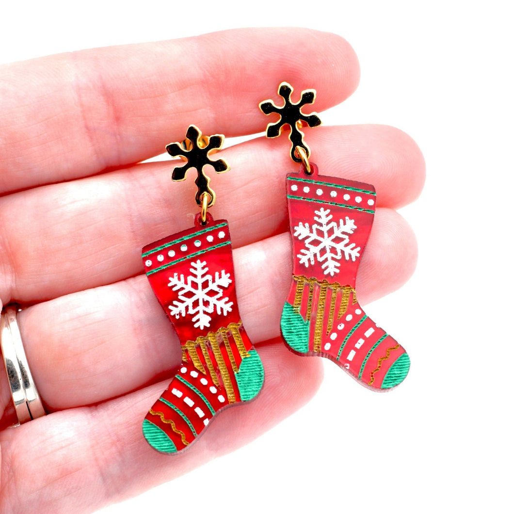 Red Christmas Stocking Earrings