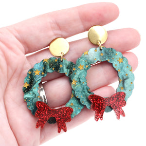 Acrylic Christmas Wreath Earrings