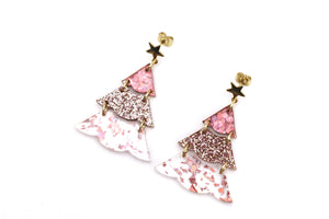 Pink Glitter Christmas Tree Earrings