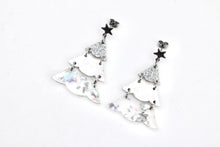 Load image into Gallery viewer, Silver Holographic Glitter Christmas Tree Earrings
