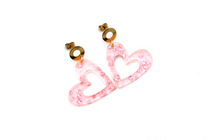 Pink Glitter Heart Earrings