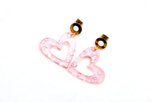 Load image into Gallery viewer, Pink Glitter Heart Earrings
