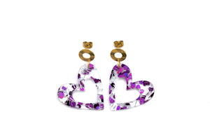 Purple Glitter Heart Earrings