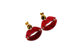 Red Glitter Lips Earrings