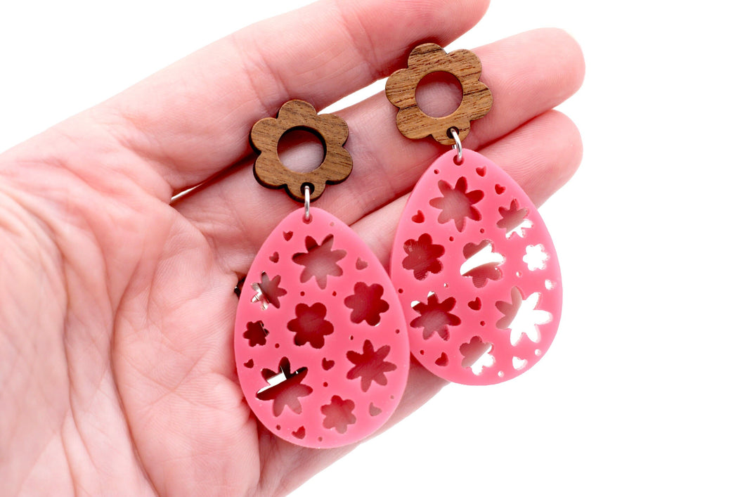 Pink Floral Egg Earrings