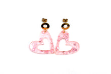 Load image into Gallery viewer, Pink Glitter Heart Earrings
