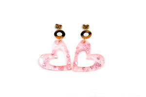 Pink Glitter Heart Earrings